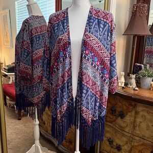 Hollister Blue and Red Patterned Kimono